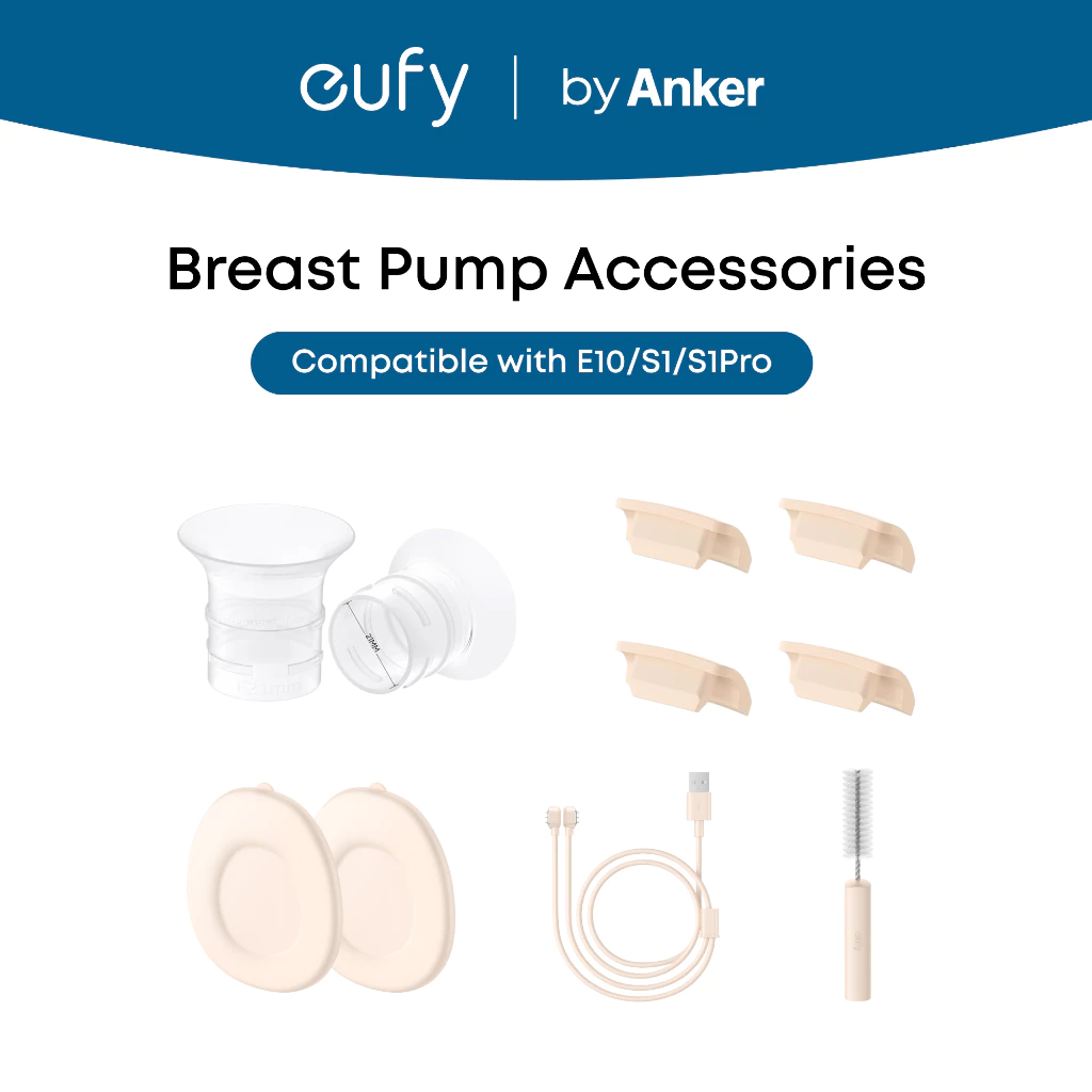 ANKER eufy อุปกรณ์เสริมสําหรับ eufy S1/E20 เครื่องปั๊มนม, อะไหล่ทดแทนฝาครอบกันฝุ่นเดิม, ใส่, ฝาพวย, สายชาร์จ, แปรงทําความสะอาด