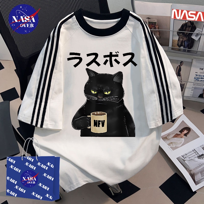 【พร้อมส่ง】🔥NASA ทรงโอเวอร์ไซส์ เสื้อยืด ใส่ได้ทั้งชายหญิง เสื้อ ผ้าฝ้ายแท้100%🐈‍