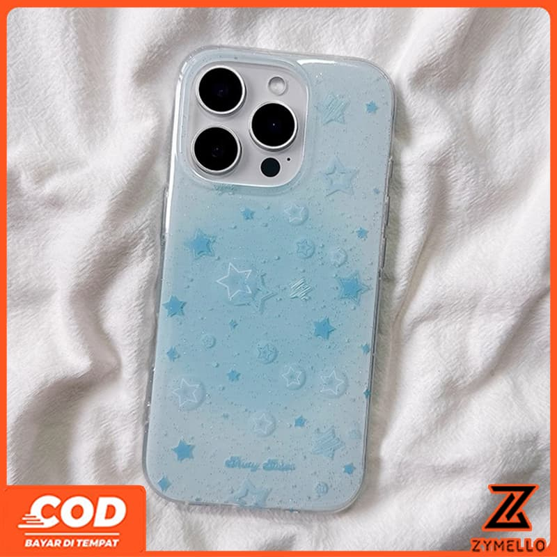 สําหรับ OPPO Reno14F Reno14pro Reno13F Reno13 Reno12Pro Reno11 Reno11 F Reno10Pro Reno8T Reno8Z Reno7Z Reno6Z Reno8 Reno5 Reno4 Simple gradient blue star IMD กันกระแทก TPU โทรศัพท์