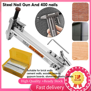 【In Stock】Steel Concrete Nail Gun + 400 Nails – Semi-Auto Manual Nailer for Woodworking & Decoration