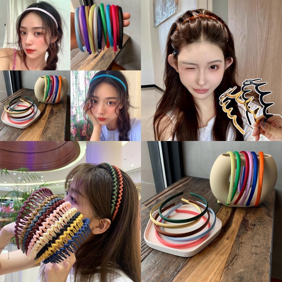 ที่คาดผม กันลื่น เนื้อแมตต์ พร้อมฟัน สีพื้น สไตล์เกาหลี