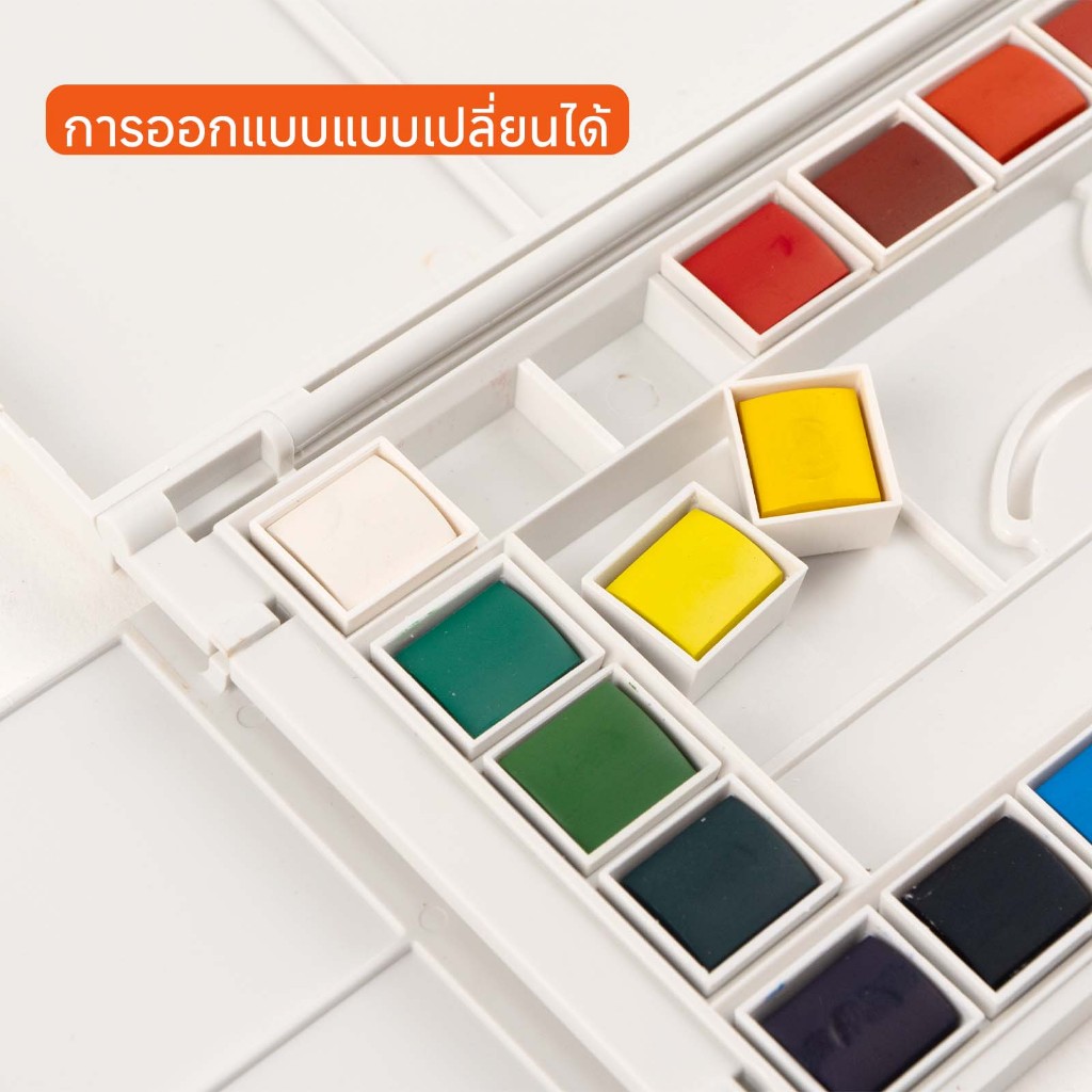 ชุดสีน้ำ ก้อนแข็ง Marie’s 18/24/36/48 สี – ชุดสีวาดภาพ สีสด ใช้ได้ทั้งสีน้ำและสีโปสเตอร์ พร้อมพู่กัน พกพาสำหรับจดบันทึก วาดประกอบ และสเก็ตช์ - รูปที่ 3