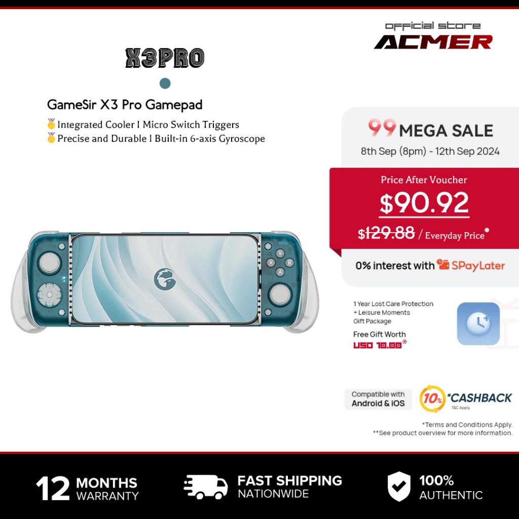 GameSir X3 Pro ตัวควบคุมเกมมือถือพร้อมพัดลมระบายความร้อน สำหรับคลาวด์เกมมิ่ง Xbox Game Pass, STADIA,