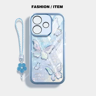 YBD Clearเคสโทรศัพท์สําหรับOPPO A6C A5i A5X A5 Pro A3X 5G 4G A3 NFC A40 A40M A60 5Gหักเพชรผีเสื้อซิลิโคนอ่อนนุ่มเลนส์ป้องกันมาพร้อมกับเชือกเส้นเล็ก