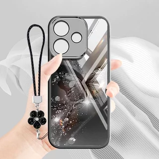 YBD Clearเคสโทรศัพท์สําหรับOPPO A6C A5i A5X A5 Pro A3X 5G 4G A3 NFC A40 A40M A60 5Gหักเพชรผีเสื้อซิลิโคนอ่อนนุ่มเลนส์ป้องกันมาพร้อมกับเชือกเส้นเล็ก