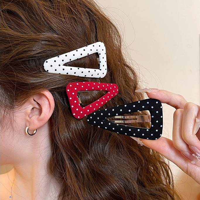 กิ๊บติดผมผ้า ลายจุด สไตล์เกาหลี มีหน้าม้า สไตล์วินเทจและอ่อนเยาว์ เหมาะสำหรับผมหักและกิ๊บข้าง กิ๊บติ