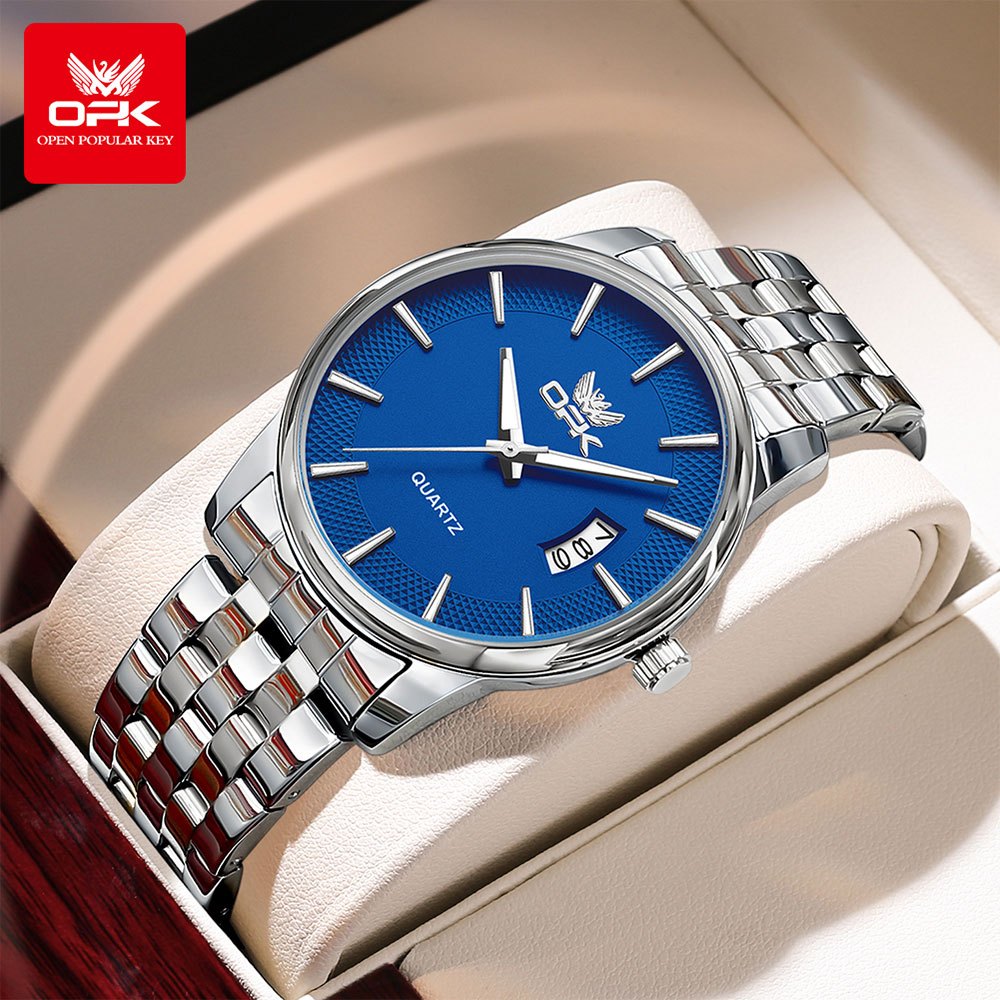 OPK นาฬิกาสําหรับชายกันน้ําปฏิทินส่องสว่าง Seiko Quartz Business Man นาฬิกาของขวัญ 6045