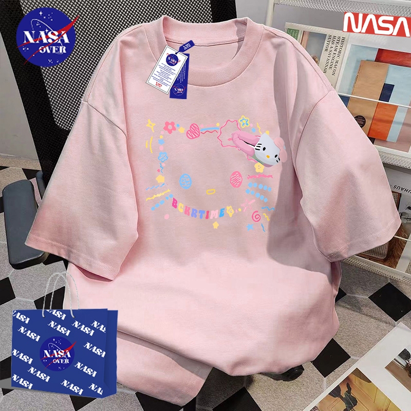 【พร้อมส่ง】🔥NASA คอกลม เสื้อ ผ้าฝ้ายแท้100% แขนสั้น ทรงโอเวอร์ไซส์ เสื้อยืด ใส่ได้ทั้งชายหญิง🐱ลายแมวน่ารักYG1518