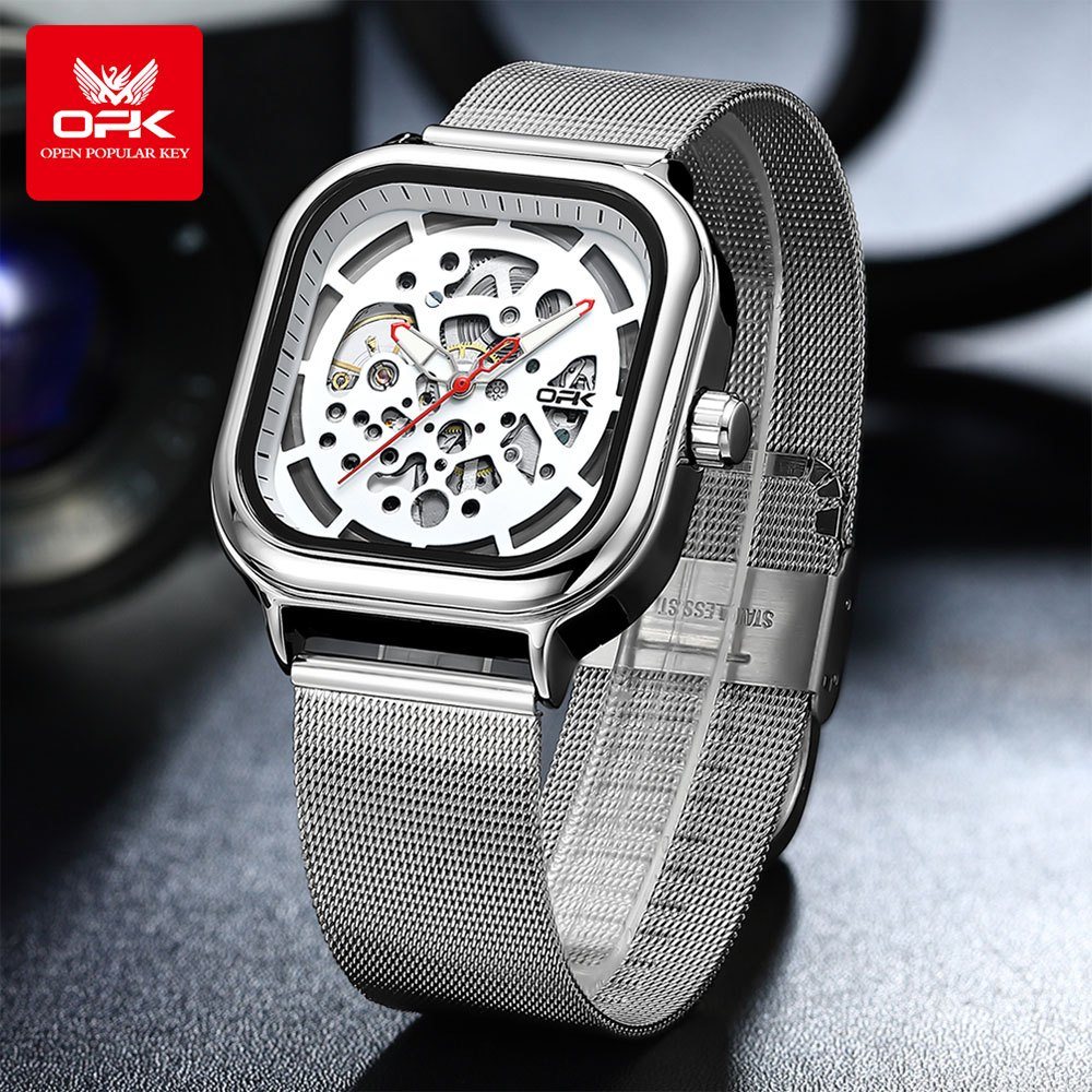 OPK นาฬิกาสําหรับชายกันน้ํา Luminous อัตโนมัติเครื่องจักร Hollow Seiko นาฬิกา Man ของขวัญ 8173