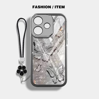 YBD Clearเคสโทรศัพท์สําหรับOPPO A6C A5i A5X A5 Pro A3X 5G 4G A3 NFC A40 A40M A60 5Gหักเพชรผีเสื้อซิลิโคนอ่อนนุ่มเลนส์ป้องกันมาพร้อมกับเชือกเส้นเล็ก