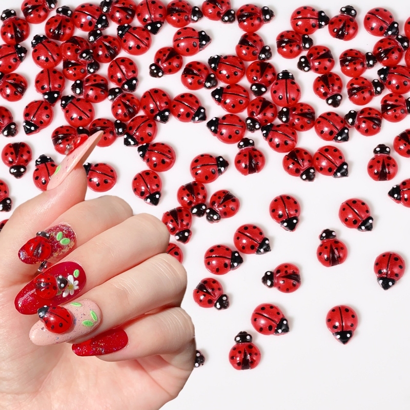 50 ชิ้นน่ารักการ์ตูน Ladybug เล็บ Charms Coloful สัตว์ Flatback Rhinestones สําหรับเล็บตกแต่ง DIY เล็บเครื่องมือ