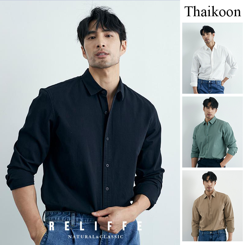 เสื้อเชิ้ตแขนยาวคอปกย้อนยุค สไตล์สแล็ก ธุรกิจนอกสถานที่
