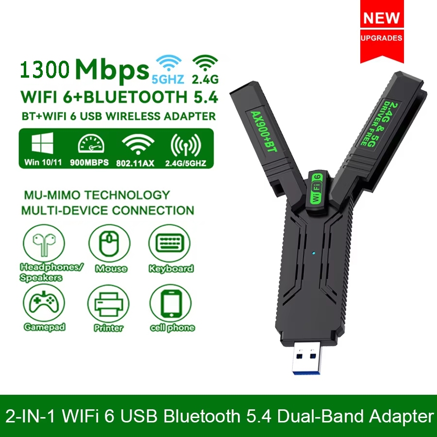 AX900 WIFI6 อะแดปเตอร์ USB 1300Mbps อะแดปเตอร์ไร้สาย Dual Band 2.4G + 5GHz USB 3.0 บลูทูธ 5.4 การ์ดเ