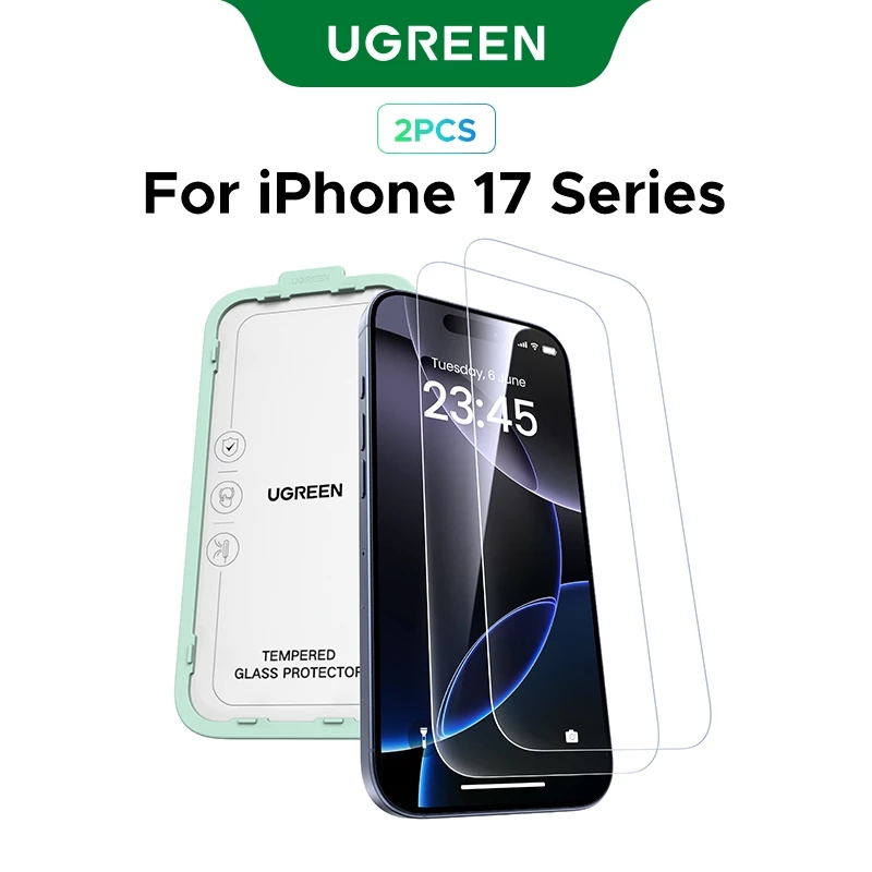 【for iPhone 17 Series】UGREEN แผ่นฟิล์มกระจกปกป้องหน้าจอ 2 ชิ้น ทนทาน แข็งแกร่ง ป้องกันลายนิ้วมือ มีอุปกรณ์ช่วยติดตั้งภายในกล่อง Borderless HD สําหรับ iPhone 17 Series iPhone 17 Pro Max iPhone 17 Air