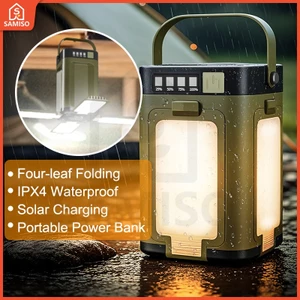 Camping Lantern ไฟฉายมัลติฟังก์ชั่นชาร์จ Solar & Type-C ชาร์จพับ 4-Panel IPX4 กันน้ํา 6 โหมดแสง Power Bank ฟังก์ชั่นแบบพกพาสําหรับการตั้งแคมป์กลางแจ้ง