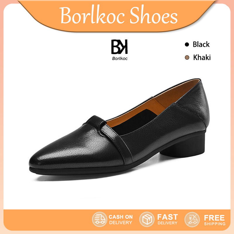 Borlkoc รองเท้าส้นกลาง 3 ซม. ปลายแหลม ดีไซน์เรียบหรู ดูแพง ใส่สบาย เหมาะสำหรับทุกโอกาส