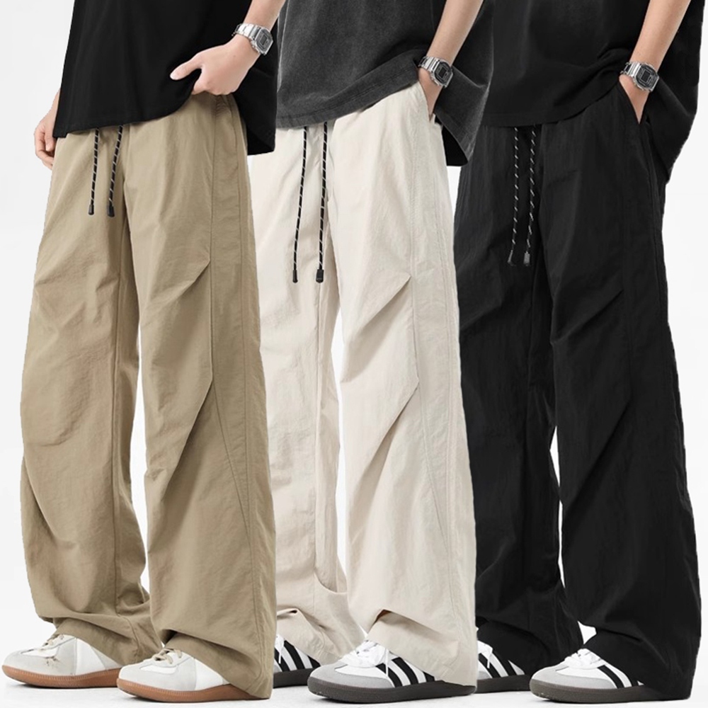 กางเกงสแลคชาย ฤดูร้อนใหม่ แฟชั่นเพรียวบาง ขากว้าง อเนกประสงค์ กางเกงลำลองผู้ชาย สไตล์เกาหลี ท่อตรงถูพื้น กางเกงขายาวผู้ชาย