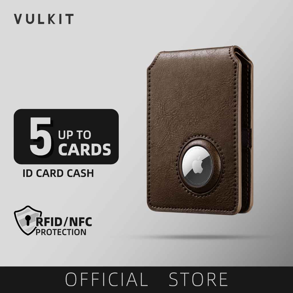 VULKIT-Credit Card Wallet with AirTag Holder RFID Blocking Leather Bifold Waterproof Wallet-VW127