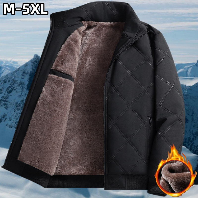 [สวมใส่ 35-95 กก.] M-5XL ธุรกิจ Stand-Up Collar ขนแกะซับความร้อนแจ็คเก็ตกลางอายุผู้สูงอายุหนา W