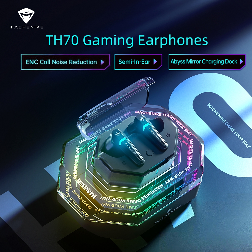 Machenike TH70 หูฟังสําหรับเล่นเกมพร้อมแท่นชาร์จ 6-ไมโครโฟน ENC ลดเสียงรบกวน Tri-mode ไร้สายบลูทูธ 5