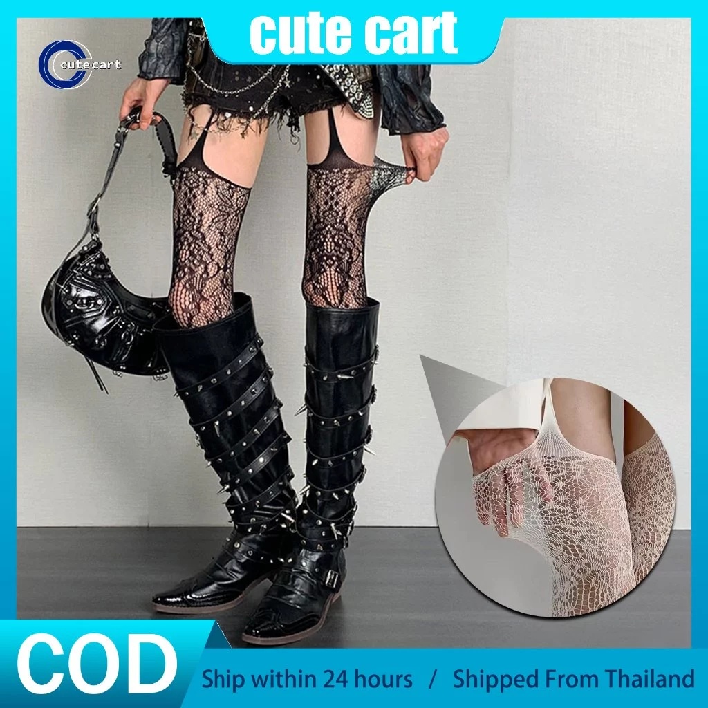 ผู้หญิงเซ็กซี่ ถุงน่องเน็ตโปร่ง Sheer Fishnet Suspender Tights Garter เข็มขัด Pantyhose Hollow Out ดอกไม้รูปแบบ ลายลูกไม้ บางเบา สีต้นขาสูง พร้อม garters สำหรับแฟชั่นผู้หญิง