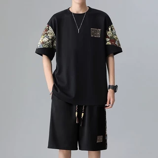 M-5XL ไซส์ใหญ่ ชุดเซ็ทผู้ชาย ใส่หน้าร้อน แห้งเร็ว เทรนด์แฟชั่น เสื้อเชิ้ตผู้ชาย+กางเกงขาสั้นผู้ชาย ชุดสองชิ้น