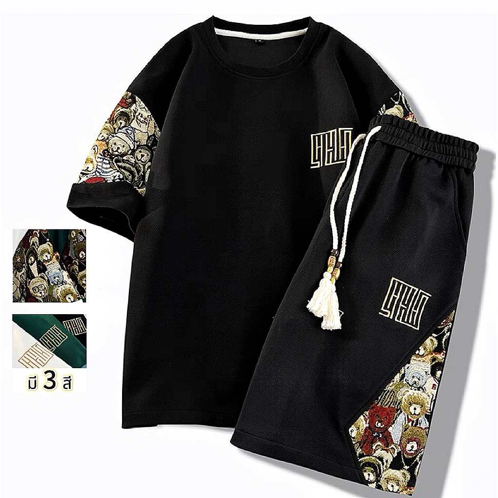 M-5XL ไซส์ใหญ่ ชุดเซ็ทผู้ชาย ใส่หน้าร้อน แห้งเร็ว เทรนด์แฟชั่น เสื้อเชิ้ตผู้ชาย+กางเกงขาสั้นผู้ชาย ชุดสองชิ้น