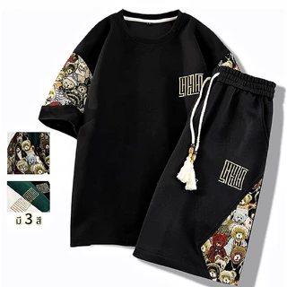 M-5XL ไซส์ใหญ่ ชุดเซ็ทผู้ชาย ใส่หน้าร้อน แห้งเร็ว เทรนด์แฟชั่น เสื้อเชิ้ตผู้ชาย+กางเกงขาสั้นผู้ชาย ชุดสองชิ้น