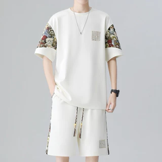 M-5XL ไซส์ใหญ่ ชุดเซ็ทผู้ชาย ใส่หน้าร้อน แห้งเร็ว เทรนด์แฟชั่น เสื้อเชิ้ตผู้ชาย+กางเกงขาสั้นผู้ชาย ชุดสองชิ้น