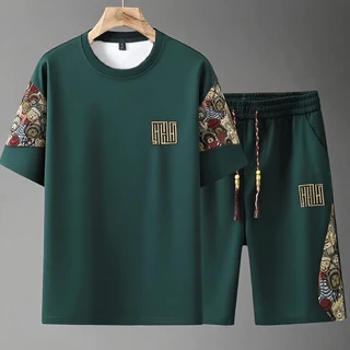 M-5XL ไซส์ใหญ่ ชุดเซ็ทผู้ชาย ใส่หน้าร้อน แห้งเร็ว เทรนด์แฟชั่น เสื้อเชิ้ตผู้ชาย+กางเกงขาสั้นผู้ชาย ชุดสองชิ้น