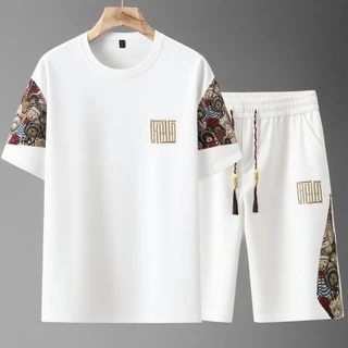 M-5XL ไซส์ใหญ่ ชุดเซ็ทผู้ชาย ใส่หน้าร้อน แห้งเร็ว เทรนด์แฟชั่น เสื้อเชิ้ตผู้ชาย+กางเกงขาสั้นผู้ชาย ชุดสองชิ้น