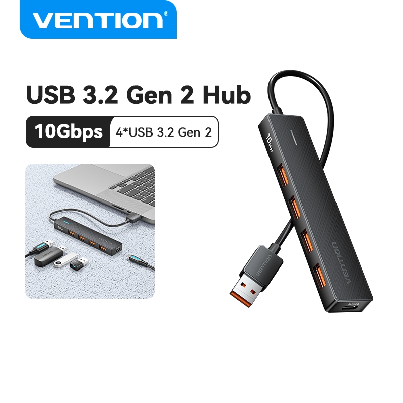Vention 5 in 1 USB 3.2 Gen 2 Hub 10Gbps ความเร็วสูงขนาดกะทัดรัดแบบพกพาเข้ากันได้กับ USB 3.2 Gen 2 Type A PC พร้อมฟังก์ชั่นอินเทอร์เฟซที่ขยาย