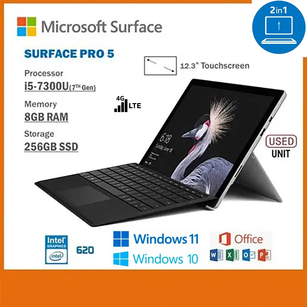 ใช้ Microsoft Surface Pro 5 Intel i5 i7 7th Gen 7300U 8GB RAM 256GB SSD 12.3 นิ้ว 2K หน้าจอสัมผัส SIM 4G LTE Wifi Windows 11 แท็บเล็ตแล็ปท็อป 2in1 PC คอมพิวเตอร์เดสก์ท็อป thumbnail 3