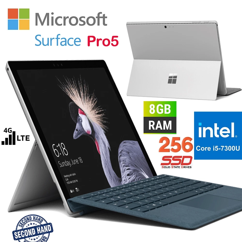 ใช้ Microsoft Surface Pro 5 Intel i5 i7 7th Gen 7300U 8GB RAM 256GB SSD 12.3 นิ้ว 2K หน้าจอสัมผัส SIM 4G LTE Wifi Windows 11 แท็บเล็ตแล็ปท็อป 2in1 PC คอมพิวเตอร์เดสก์ท็อป