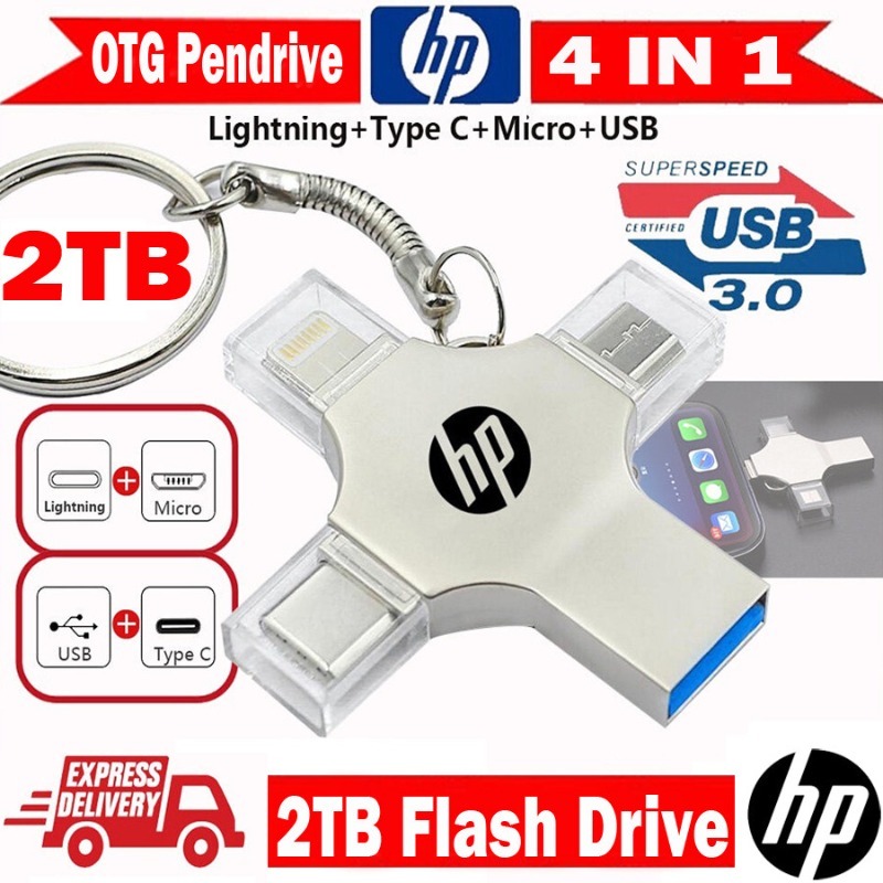 4IN1 OTG แฟลชไดรฟ์ 2TB Pendrive 1TB Type-C USB Memory Stick 512GB 256G 128GB FlashDrive สําหรับโทรศั