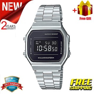 【2YEARS WARRANTY】G-STEEL Vintage A168 Silver Stainless Steel Band Digital Sports Watches Men Watch