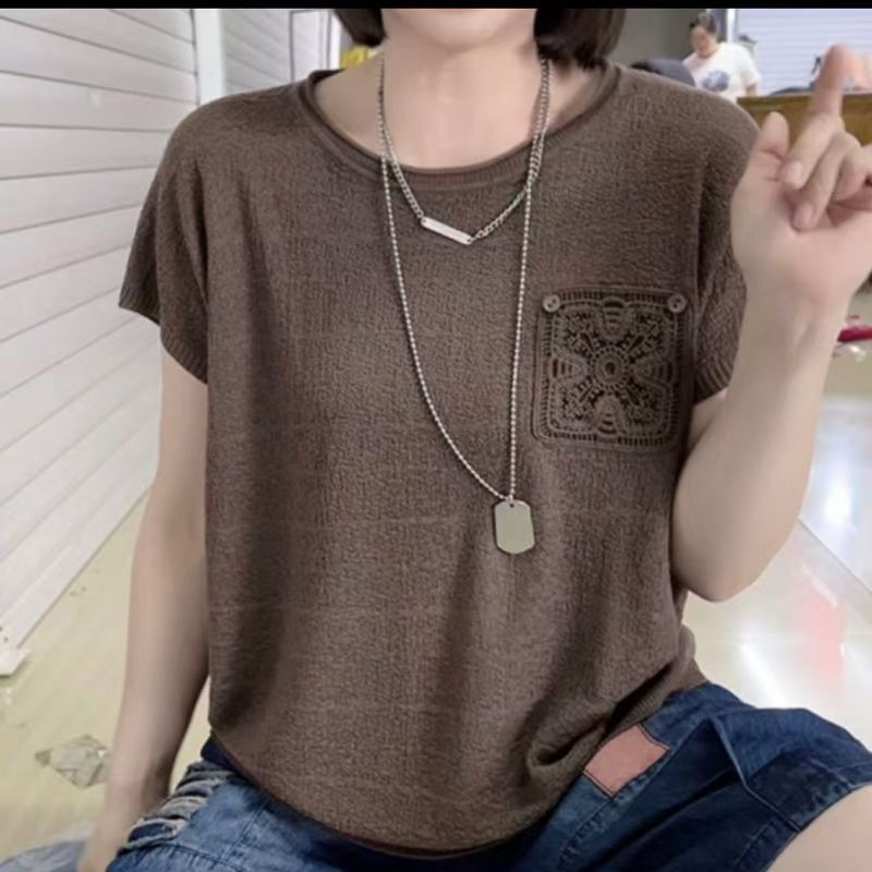 เสื้อยืดแขนสั้นผ้าฝ้ายและลินิน สำหรับผู้หญิง ไซส์ใหญ่สวมใส่ง่าย เหมาะกับแม่และสตรีที่ชอบสไตล์คลาสสิก