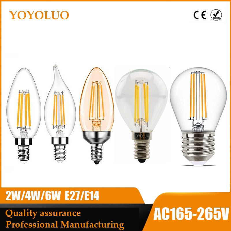 E27 E14 Retro Edison LED Filament หลอดไฟ 220V Vingage หลอดไฟ LED C35 G45 สไตล์วินเทจหลอดไฟแก้วเทียน