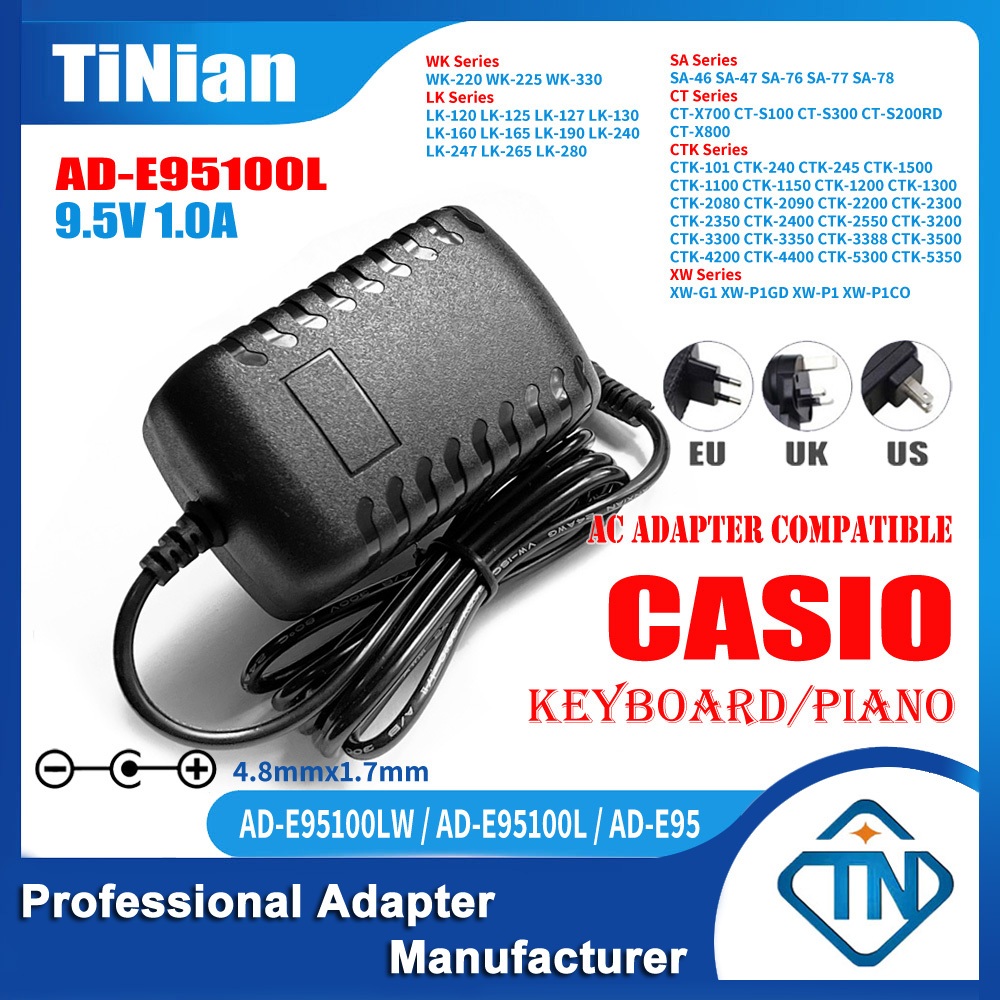 9.5V 1A อะแดปเตอร์ AC/DC AD-E95100L PSM10E-095 สําหรับ CASIO LK-115 LK-121 LK-515 LK-516 LK-520 LK-5