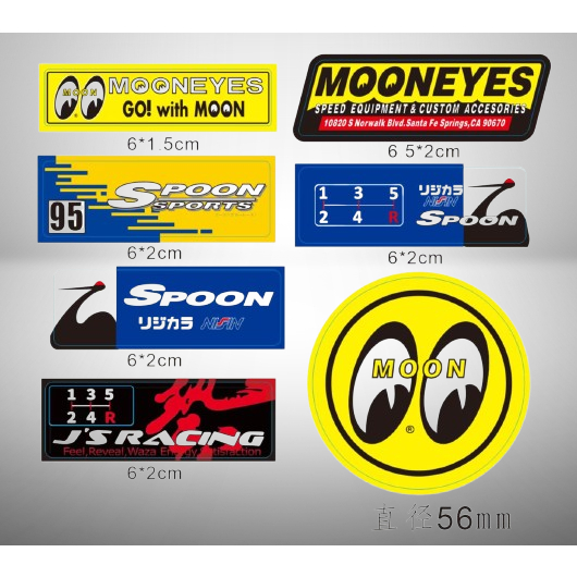 JDM Racing ช้อนกีฬาเรซิ่น 3D สติกเกอร์ Mooneyes ป้ายสัญลักษณ์ DIY รถกระจกมองข้างประตู Decal