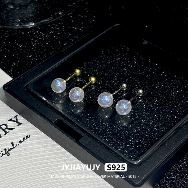 JYJIAYUJY 100% ทั้งเดิมเงินสเตอร์ลิง S925 สกรูกลับต่างหูในสต็อก 6 มม.เรซิ่น Mermaid Pearl คุณภาพสูงแ