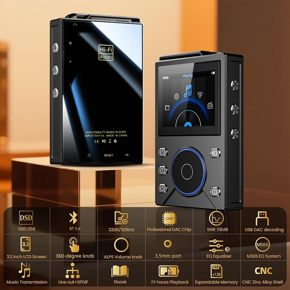 HiFi MP3 Player Lossless DSD เครื่องเล่นเพลงเสียงดิจิตอลบลูทูธ 5.4 เครื่องเล่นเพลงดิจิตอล HiFi Lossl