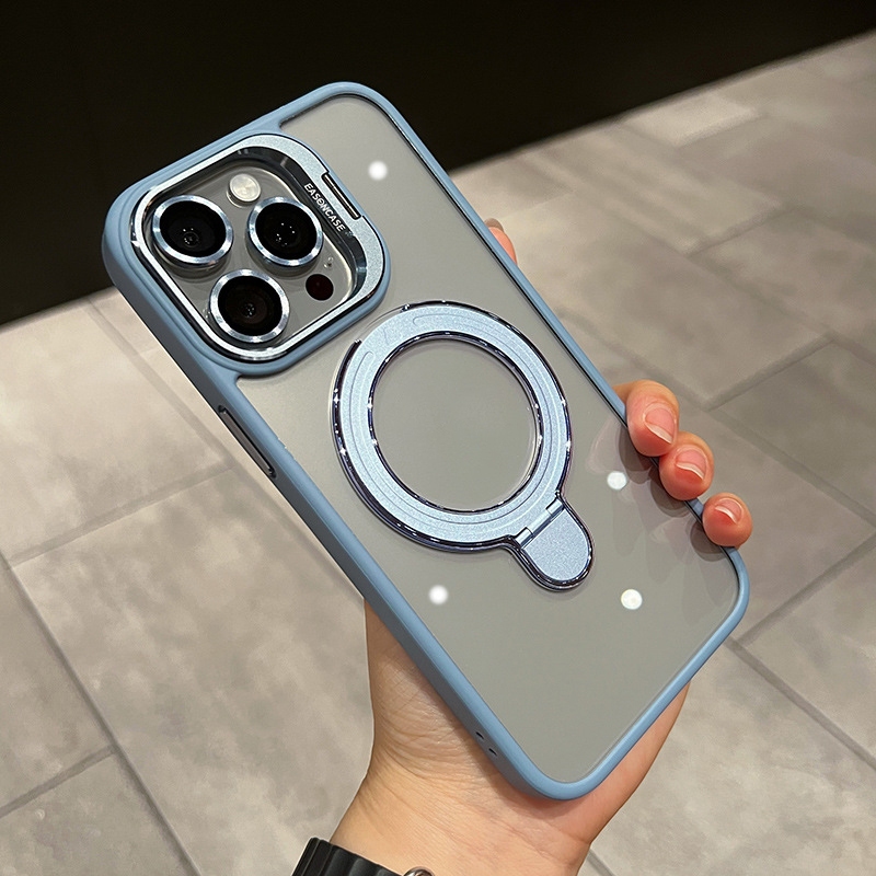 เหมาะสําหรับ ไอโฟน 16~11 เคสป้องกันโทรศัพท์แบบแม่เหล็กโปร่งใสที่วางโทรศัพท์ที่มองไม่เห็น