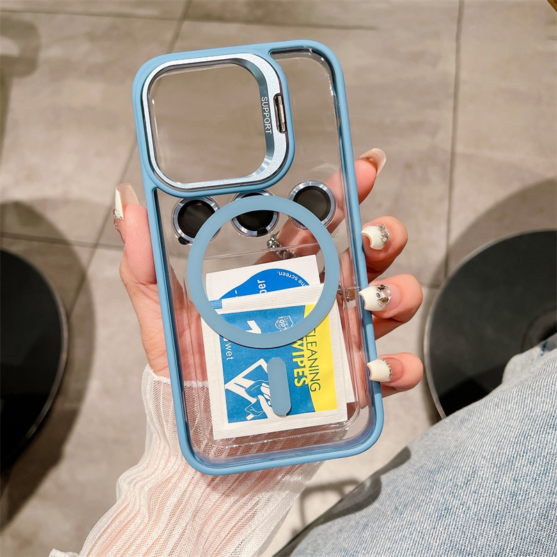 เหมาะสําหรับ ไอโฟน 16~11 เคสป้องกันโทรศัพท์แบบแม่เหล็กโปร่งใสที่วางโทรศัพท์ที่มองไม่เห็น