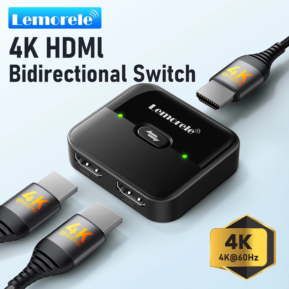 Lemorele HS001 4K HDMI Switcher พร้อม 2-in-1/1-in-2-in-2 dual-mode รองรับสําหรับ PS5/Switch 4K 60Hz HDR ปลั๊กและเล่นเกม/สํานักงาน/บ้าน all-in-one