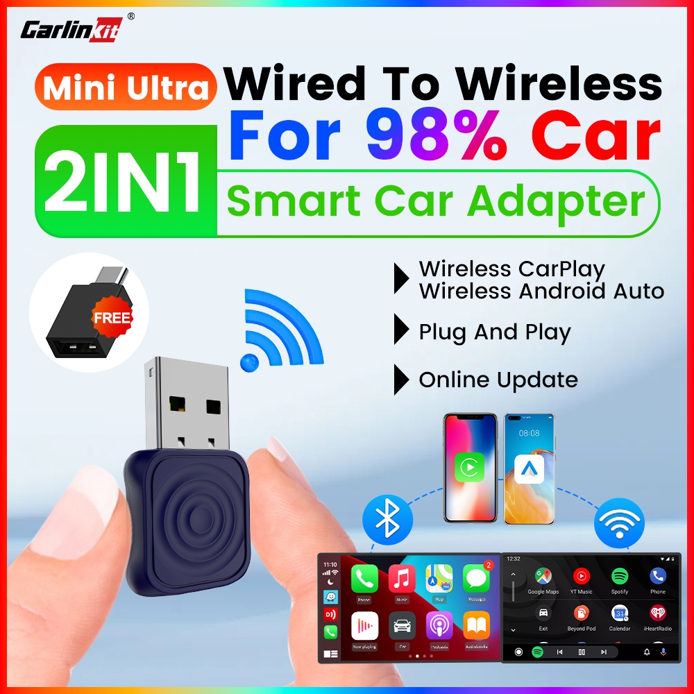 CarlinKit อะแดปเตอร์ CarPlay ไร้สาย Android Auto 2 in 1 Mini กล่องแบบมีสายไร้สาย Dongle สําหรับโรงงา
