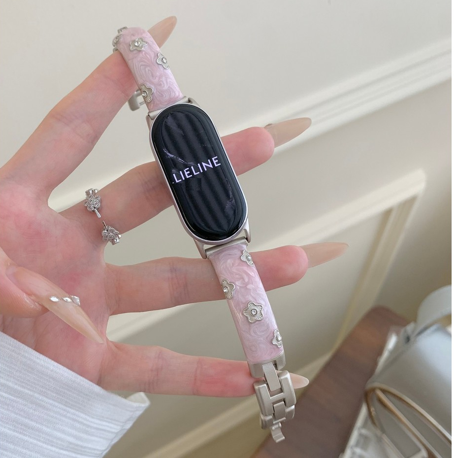 Flower Diamond Drip Glue Bracelet For สาย mi band 10 Strap Soft mi band 8 สาย mi band 9 Strap Loop R