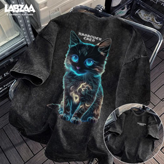 ใหม่ล่าสุด🔥ลายพิมพ์แมวเรืองแสง ผู้ชาย แขนสั้น คอกลม เสื้อยืด…