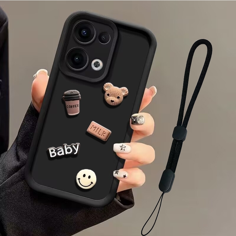 ซิลิโคนนุ่มกรณีตุ๊กตาการ์ตูน 3D สามมิติสร้อยข้อมือเคสโทรศัพท์เหมาะสําหรับ OPPO Reno13 5G/CPH2689/PKM