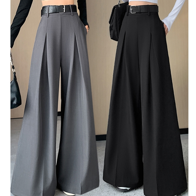 Plus Size เอวผู้หญิงชุดกางเกงเอวสูงกางเกงเอวกว้าง สไตล์เกาหลี กางเกงสูท